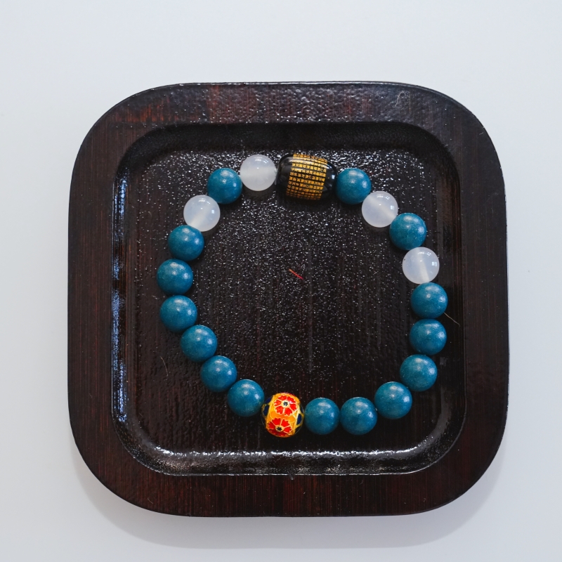 Blue Bridge Jade Pestle Warming Herbal Bracelet | Clear & Black Crystal Metal Sphere Blood & Bone Wellness Jewelry &mdash; View 4