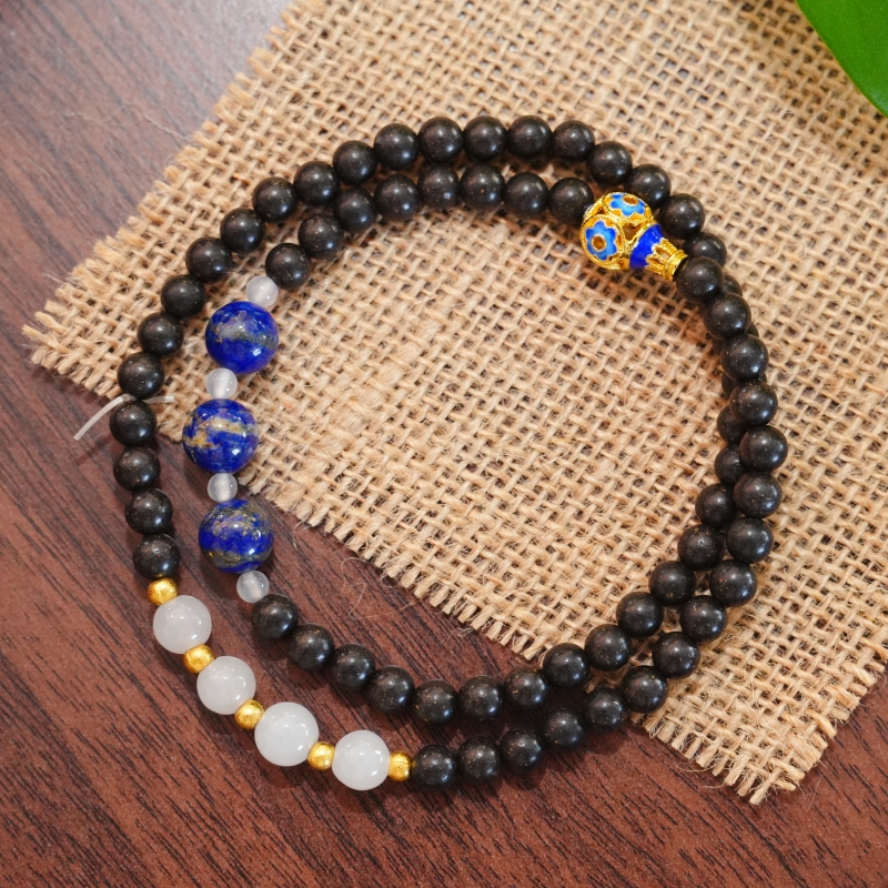 墨源古代精華草藥香手鍊、優質白水晶和青金石串珠手鍊、稀有沉香和龍涎香混合珠寶、天然能量提升和緩解疲勞健康手鍊 &mdash; 視圖 6