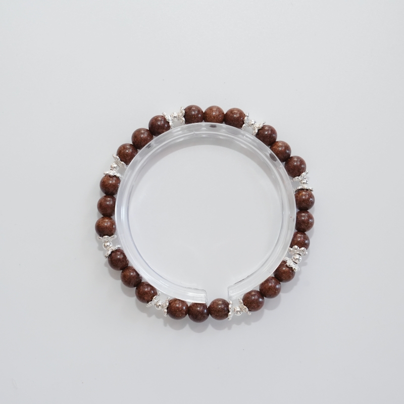 6mm Ginseng Vitality Nourish Aroma Bracelet | Silver Ball & Petal Spacer Gentle Spleen & Mind Wellness Jewelry &mdash; View 4