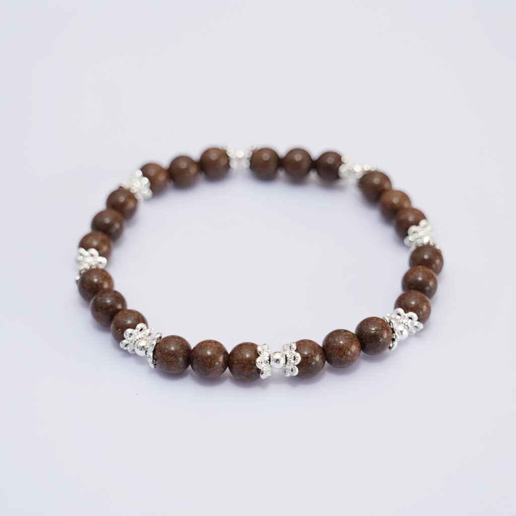 6mm Ginseng Vitality Nourish Aroma Bracelet | Silver Ball & Petal Spacer Gentle Spleen & Mind Wellness Jewelry &mdash; View 3