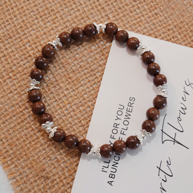 6mm Ginseng Vitality Nourish Aroma Bracelet | Silver Ball & Petal Spacer Gentle Spleen & Mind Wellness Jewelry &mdash; View 5