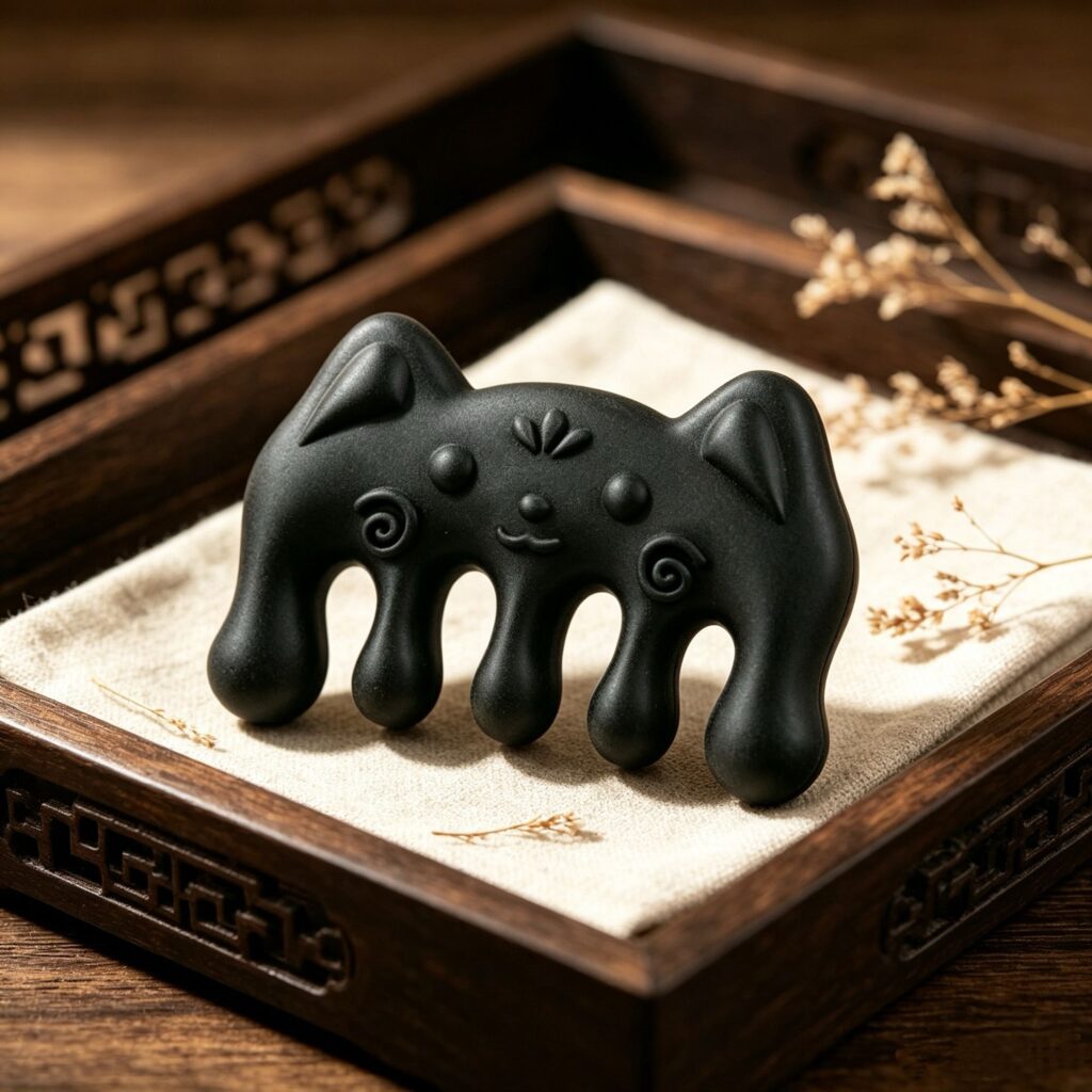 Lucky Cat Head Herbal Infusion Meridian Hair Comb, Intangible Heritage Ancient Incense Craft Scalp Massager with Fo-Ti, Nourishing Scalp Gua Sha Comb Gift for Mom & Wife — View 2