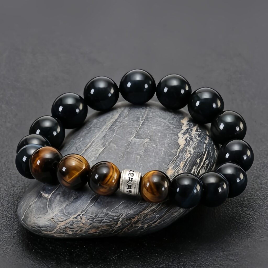 12mm Premium Ambergris Blend Aroma Bracelet | Brown Vein Crystal & Metal Clasp Vitality Mood Wellness Jewelry — View 2