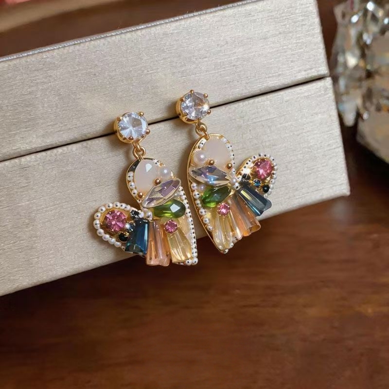 Rainbow Mosaic Heart Statement Earrings — View 1