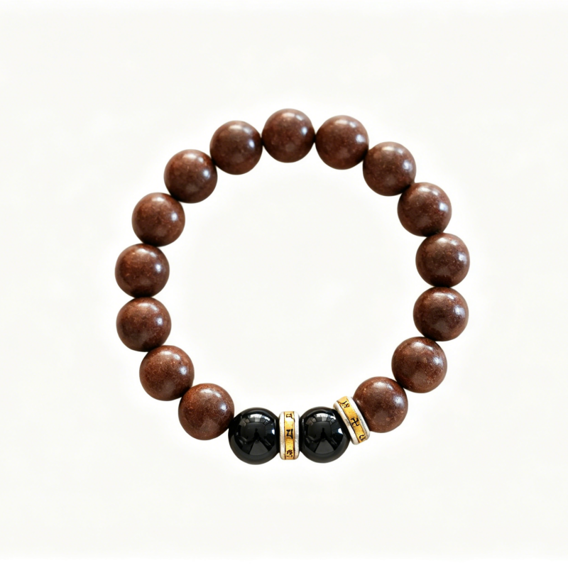 Beruhigendes Armband mit nat&uuml;rlichem Birnen-Weihrauch, handgefertigte Agarholz-Sandelholz-Aromaperlen mit schwarzem Symbolkristall und Metallabstandshaltern, sanfte Stimmung, Entspannung und Schlafunterst&uuml;tzung, Wellness-Schmuck &ndash; Ansicht 7