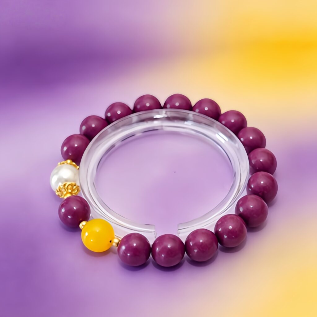 Bracciale di lusso con aromi floreali in legno, perline di incenso di saggezza floreale realizzate a mano con distanziatori in citrino, perla e oro, chiarezza mentale e gioielli per il benessere dell'umore positivo - Visualizza 4