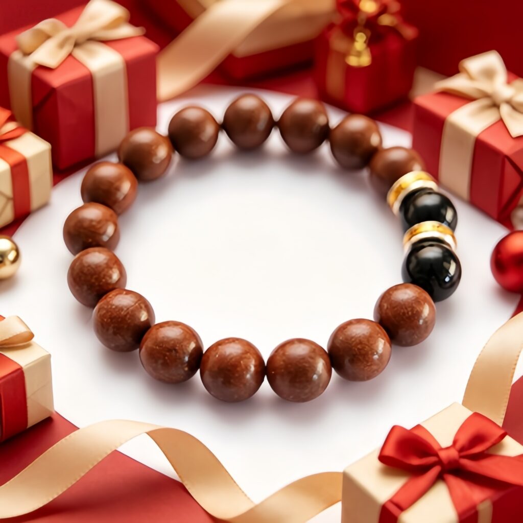 Beruhigendes Armband mit nat&uuml;rlichem Birnen-Weihrauch, handgefertigte Agarholz-Sandelholz-Aromaperlen mit schwarzem Symbolkristall und Metallabstandshaltern, sanfte Stimmung, Entspannung und Schlafunterst&uuml;tzung, Wellness-Schmuck &ndash; Ansicht 6