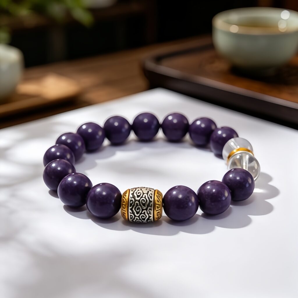 Purple Cloud Herbal Aromatherapy Bracelet, Spiritual Calming Scent Beaded Bracelet with Clear Crystal — View 2