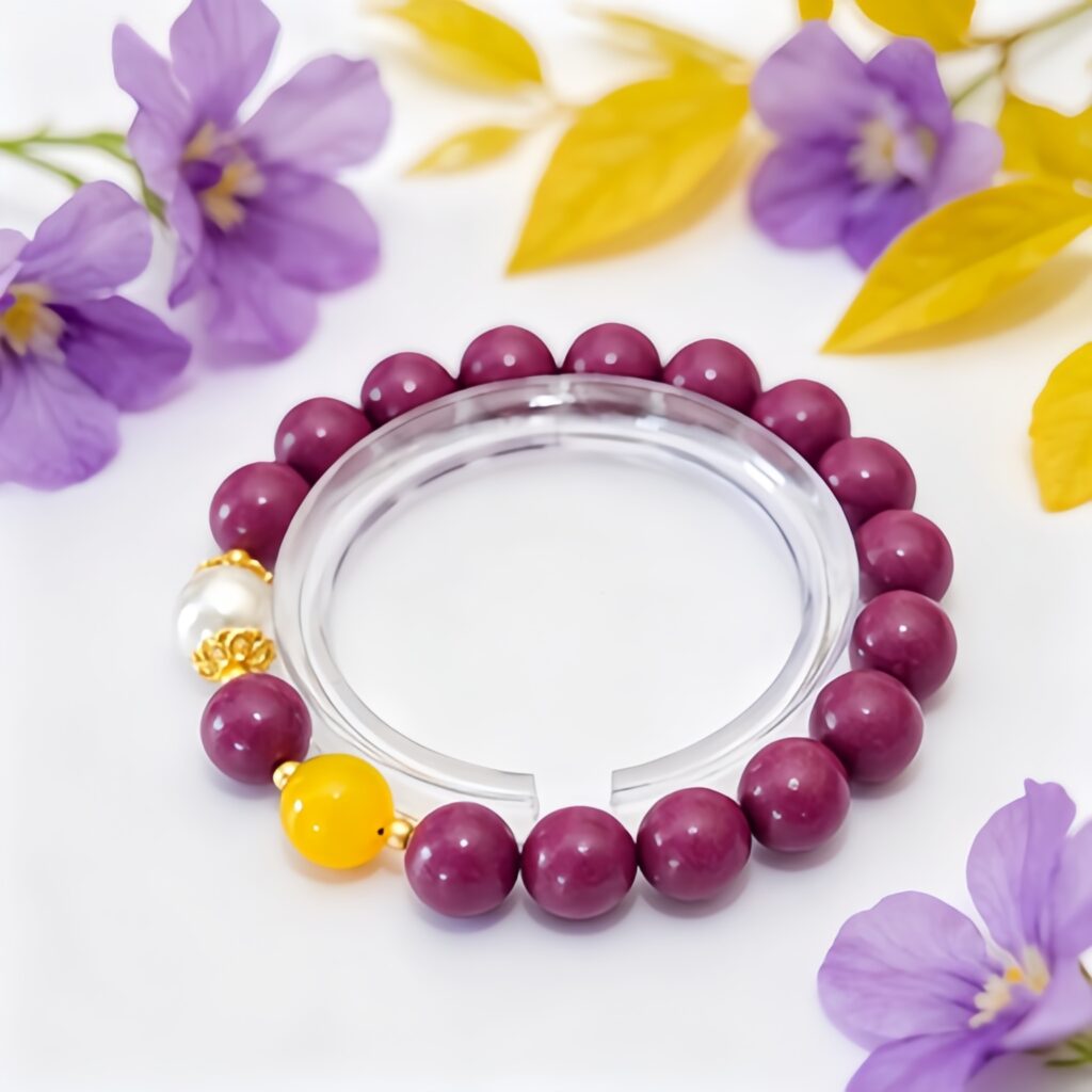 Bracciale di lusso con aromi floreali di legno, perline di incenso di saggezza floreale realizzate a mano con distanziatori in citrino, perla e oro, chiarezza mentale e gioielli per il benessere dell'umore positivo - Visualizza 1