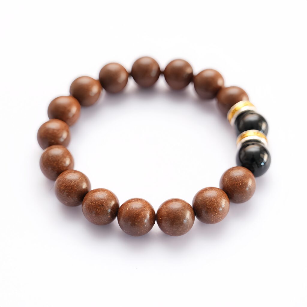 Beruhigendes Armband mit nat&uuml;rlichem Birnen-Weihrauch, handgefertigte Agarholz-Sandelholz-Aromaperlen mit schwarzem Symbolkristall und Metallabstandshaltern, sanfte Stimmung, Entspannung und Schlafunterst&uuml;tzung, Wellness-Schmuck &ndash; Ansicht 4