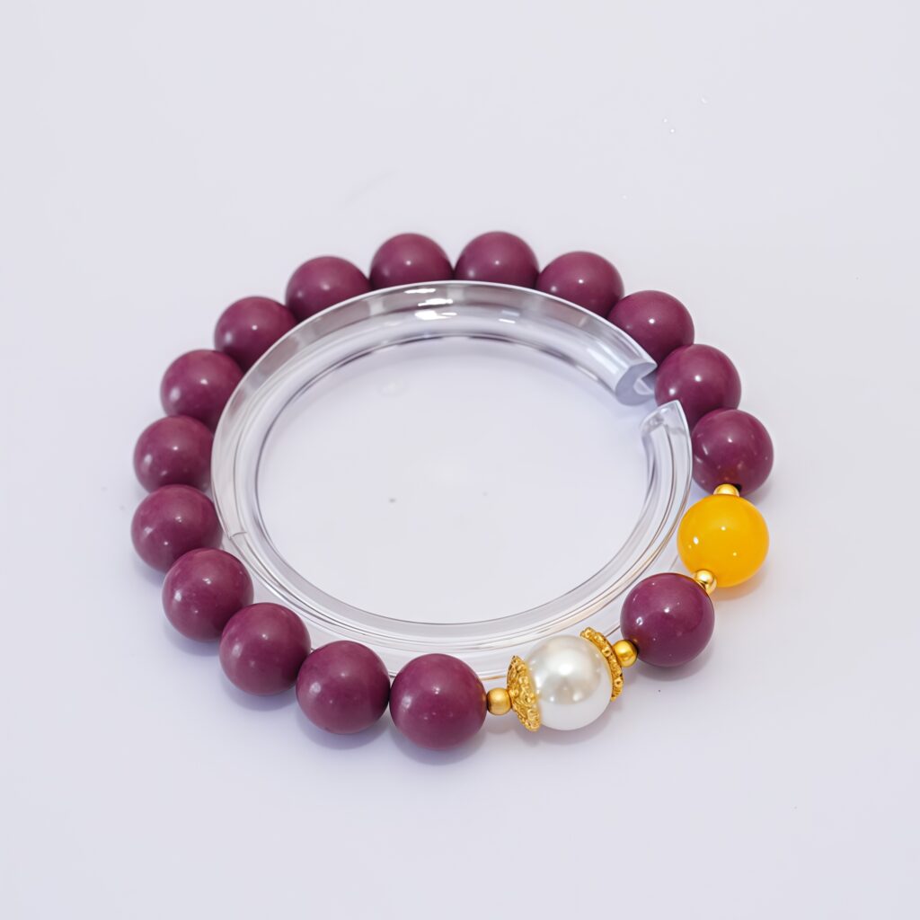 Bracciale di lusso con aromi floreali in legno, perline di incenso di saggezza floreale realizzate a mano con distanziatori in citrino, perla e oro, chiarezza mentale e gioielli per il benessere dell'umore positivo - Visualizza 6