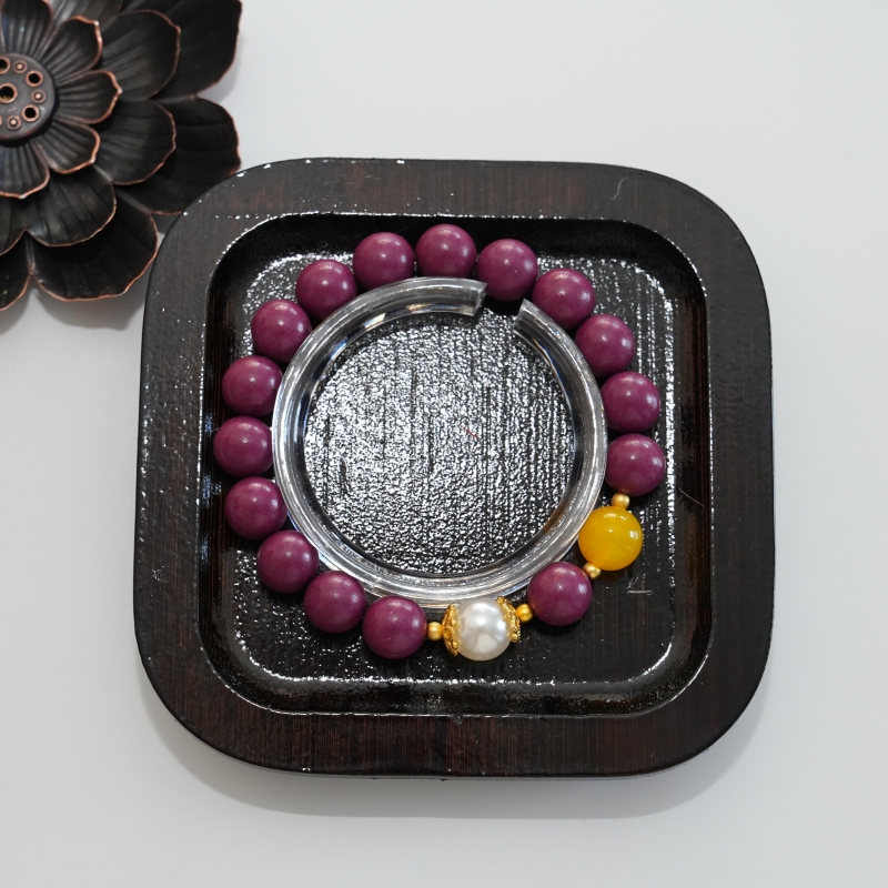 Bracciale di lusso con aromi floreali in legno, perline di incenso di saggezza floreale realizzate a mano con distanziatori in citrino, perla e oro, chiarezza mentale e gioielli per il benessere dell'umore positivo - Visualizza 7