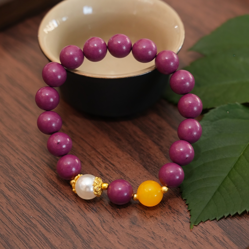 Bracciale di lusso con aromi floreali in legno, perline di incenso di saggezza floreale realizzate a mano con distanziatori in citrino, perla e oro, chiarezza mentale e gioielli per il benessere dell'umore positivo - Visualizza 8
