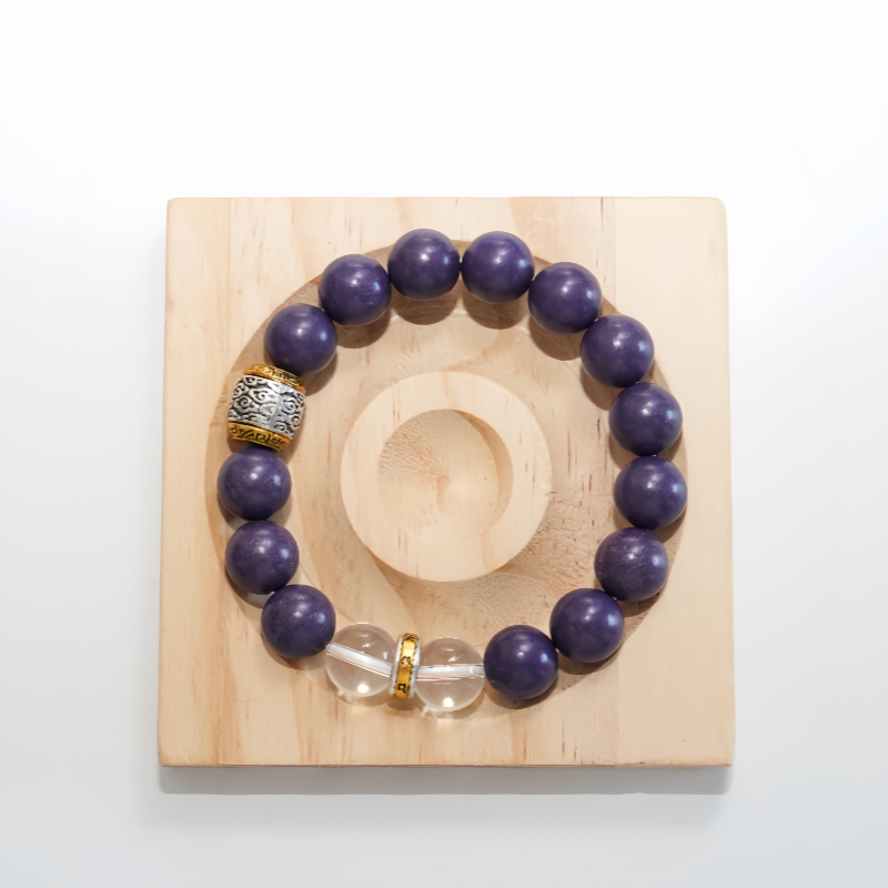 Purple Cloud Herbal Aromatherapy Bracelet, Spiritual Calming Scent Beaded Bracelet with Clear Crystal — View 5