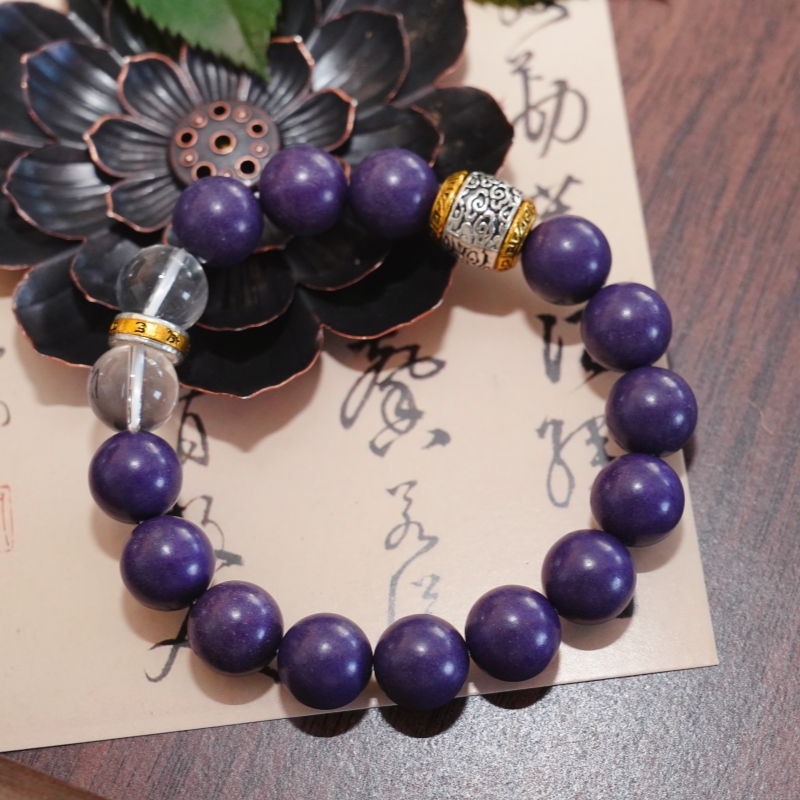 Purple Cloud Herbal Aromatherapy Bracelet, Spiritual Calming Scent Beaded Bracelet with Clear Crystal — View 6