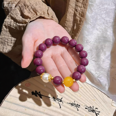Bracciale di lusso con aromi floreali di legno, perline di incenso di saggezza floreale realizzate a mano con distanziatori di citrino, perla e oro, chiarezza mentale e gioielli di benessere per umore positivo - Visualizza 3