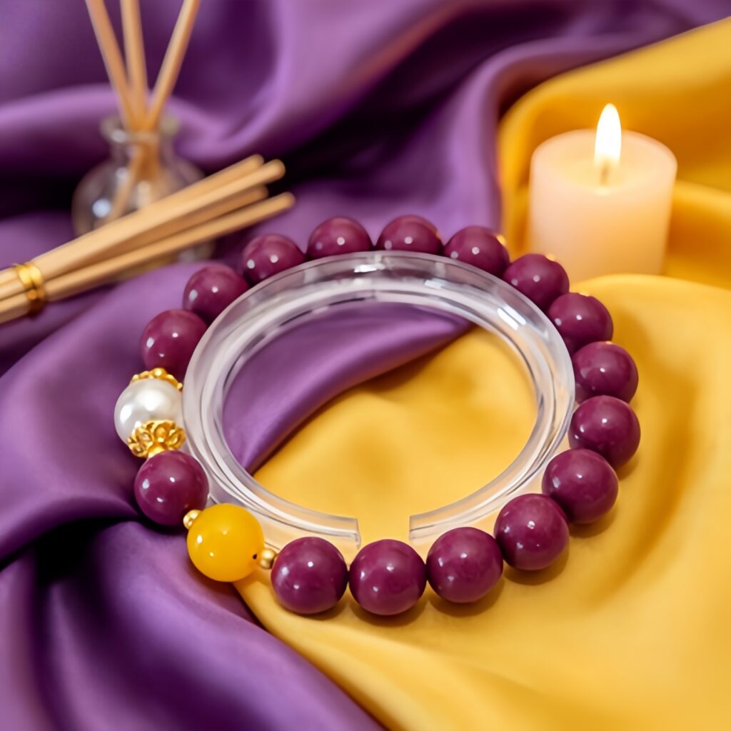 Bracciale di lusso con aromi floreali in legno, perline di incenso di saggezza floreale realizzate a mano con distanziatori in citrino, perla e oro, chiarezza mentale e gioielli per il benessere dell'umore positivo - Visualizza 2