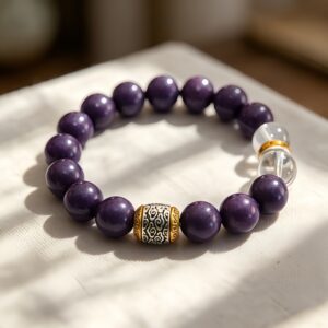 Purple Cloud Herbal Aromatherapy Bracelet, Spiritual Calming Scent Beaded Bracelet with Clear Crystal