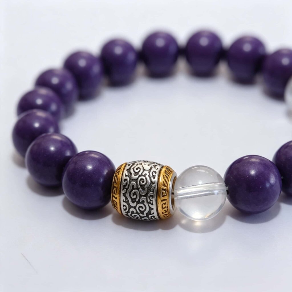 Purple Cloud Herbal Aromatherapy Bracelet, Spiritual Calming Scent Beaded Bracelet with Clear Crystal — View 3